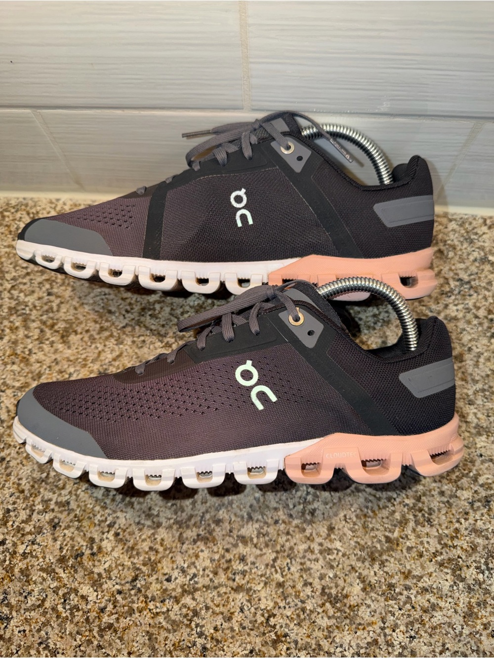On Cloud Running Shoes for Women - Gray with Pink Sole